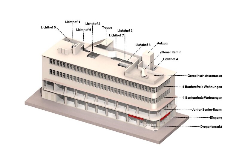 En raison de la construction à ossature en acier construite dans les années 1950, le plan d’étage pouvait être adapté de manière flexible pour différentes utilisations © BeL Sozietät für Architektur